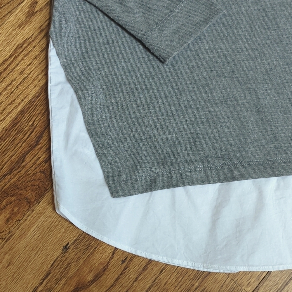 LOFT 3/4 Sleeve Top Gray with White Shirttail Size XSP - Picture 2 of 6